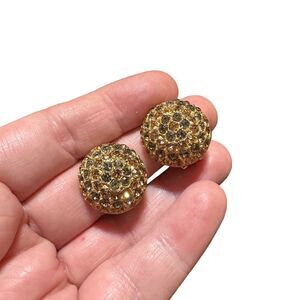 Vintage Gold Tone Multi-Color Rhinestone Dome Clip-On Earrings